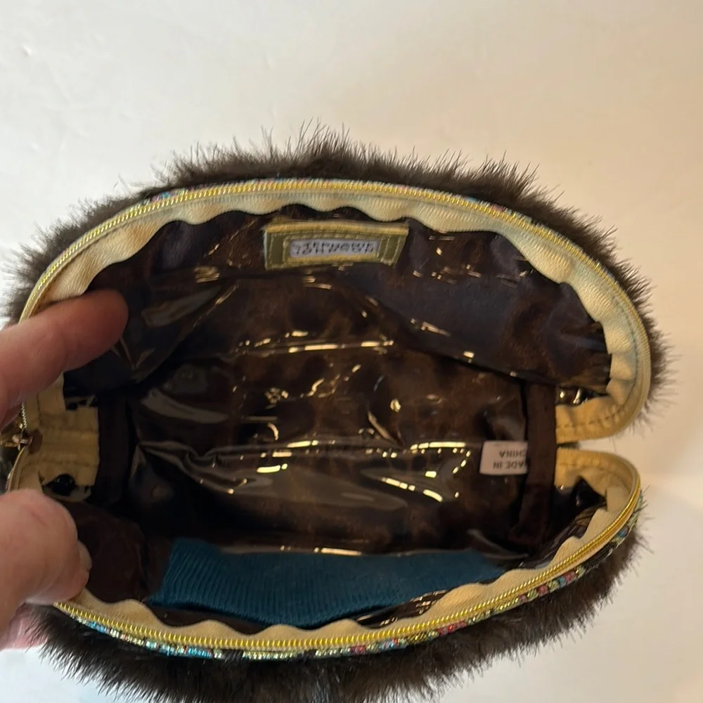 STEPHANIE JOHNSON Small Faux Fur Make-Up Bag NWOT